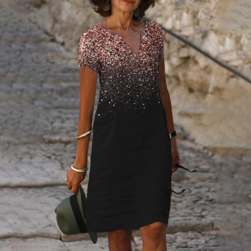 Women's Trend Positioning Print V-Neck Short Sleeve Dress